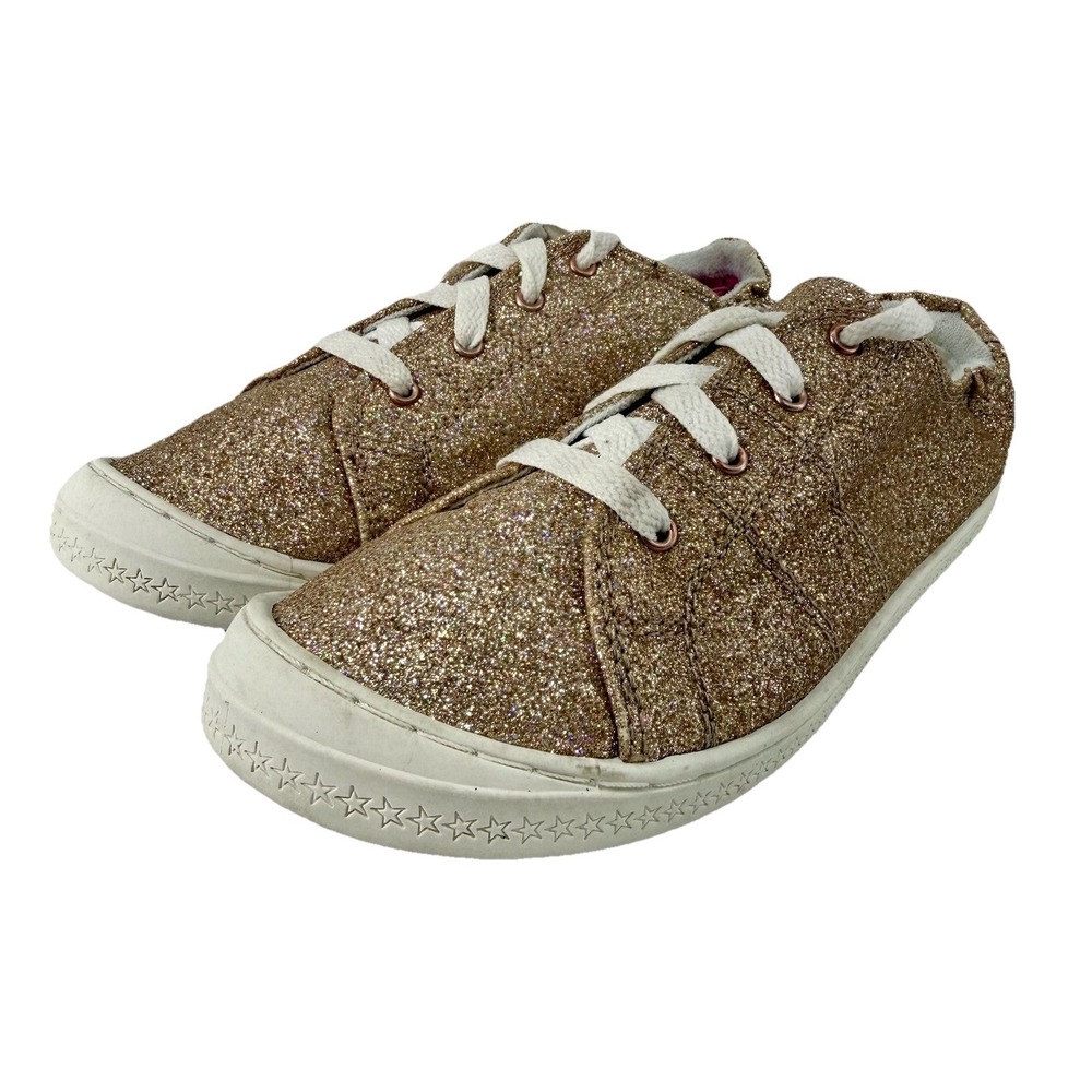 Wonder Nation Gold Glitter Slip On Scrunch Back Sneaker Womens Size 5‎ EUC